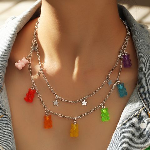 Fashion  Transparent Jelly 7-color Bear Alloy Necklace For Women Nihaojewelry