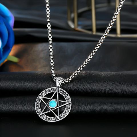 Retro Silver Hollow Five-pointed Star Round Scissors Feather Wings Alloy Pendant Necklace Wholesale Nihaojewelry