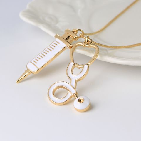 New Medical Equipment Necklace Periphery Doctor Syringe Stethoscope Necklace Wholesale Nihaojewelry