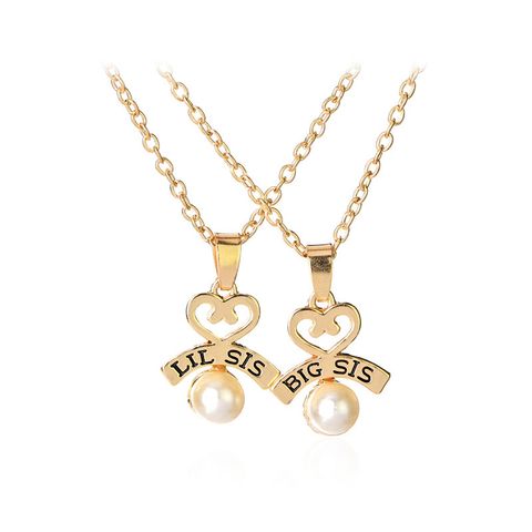 Hot Sells Letters Lil Big Sister Good Sister Love Pearl Necklace Wholesale Nihaojewelry
