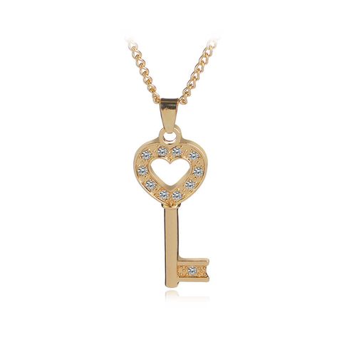 Necklace Chain Clavicle Chain Fashion Heart-shaped Key Korean Ladies Love Diamond Inlaid Pendant Necklace Wholesale Nihaojewelry