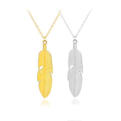 Fashion New Hot Selling Simple Natural Leaves Feather Pendant Necklace Accessories Wholesale Nihaojewelry