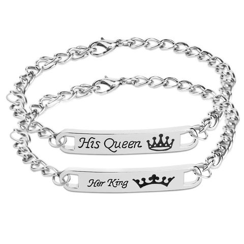 Couple Bracelet Square Engraved Letters Pendant Id Bracelet Her King /her Queen Accessories Wholesale Nihaojewelry
