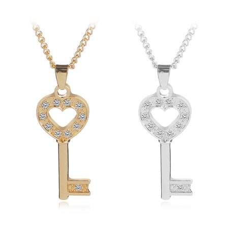Necklace Chain Clavicle Chain Fashion Heart-shaped Key Korean Ladies Love Diamond Inlaid Pendant Necklace Wholesale Nihaojewelry