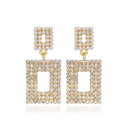 New Fashion  Exaggerated Long Section Flash Diamond Geometric Earrings Ladies Simple Hollow Square Earrings Wholesale Nihaojewelry