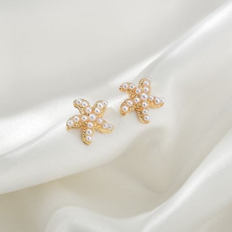 Corée Petite Perle Simple Et Polyvalent Boucles D'oreilles Coquille D'étoile De Mer En Gros Nihaojewelry