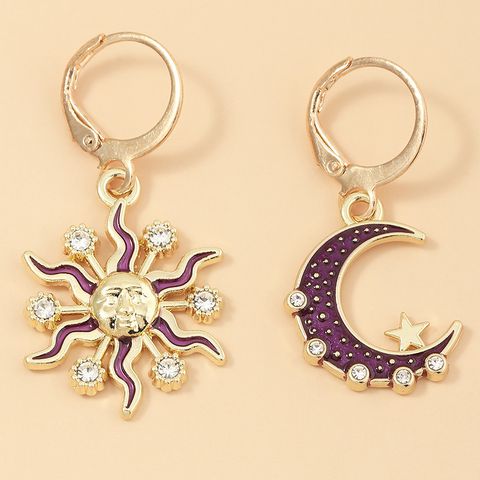 Fashion  New Retro Sun Moon  Personality Diamond Earrings  Wholesale