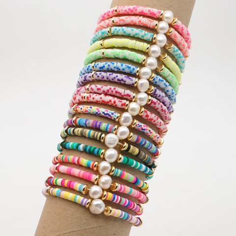 Hot Sale Fashion Trendy Vacation Beach Style Natural Baroque Pearl Color Soft Ceramic Letter Bracelet