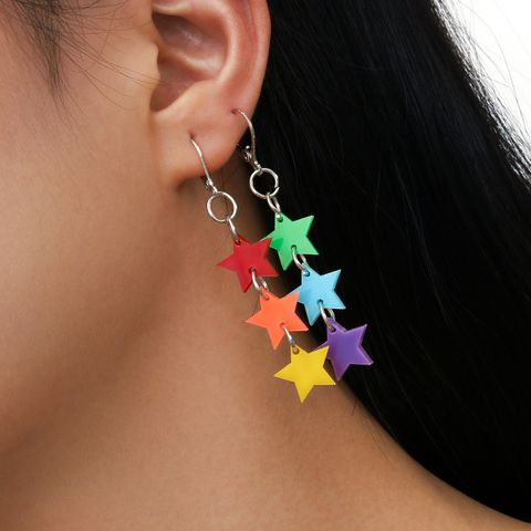 New Style Keychain Hanging Ring Red Orange Yellow Green Blue Purple Acrylic Tassel Star Five-pointed Star Earrings