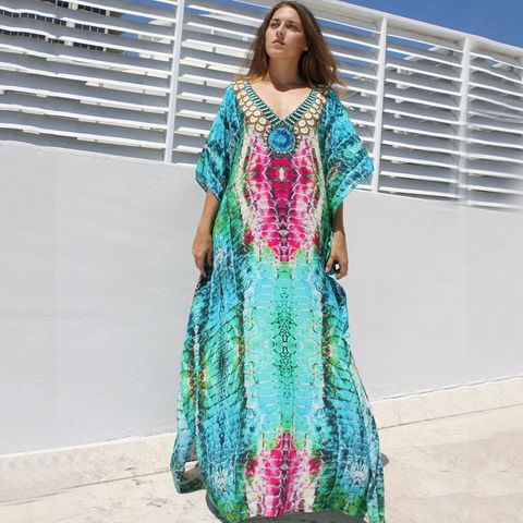 New Blue Green And Red Snake Pattern Holiday Long Skirt Beach Sunscreen Blouse Wholesale Nihaojewelry