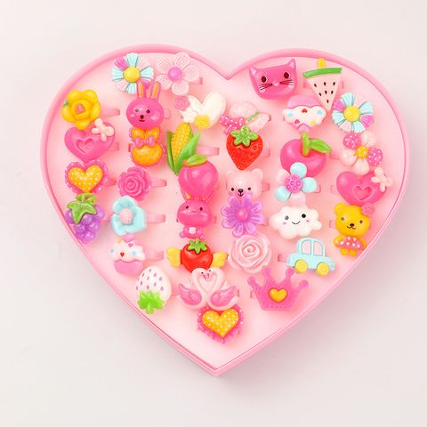 24 Love Boxed Set Box Cartoon Ring Set Children's Resin Plastic Ring Wholesale Nihaojewelry