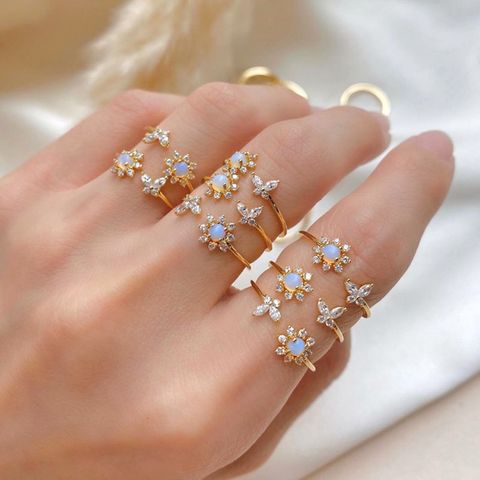 Hot Selling Opal Sunflower Ring Dreamy Simple Sweet Butterfly Open Ring Wholesale Nihaojewelry