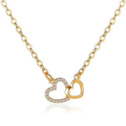 New Ladies Wild Love-shaped Diamond Hollow Double Peach Heart Pendant Necklace Clavicle Chain