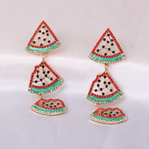 Summer New Diamond-studded Watermelon Alloy Pendant Earrings