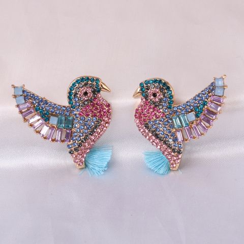 Fashion Full Diamond Peak Bird Tassel Retro Animal Women's Alloy Earrings