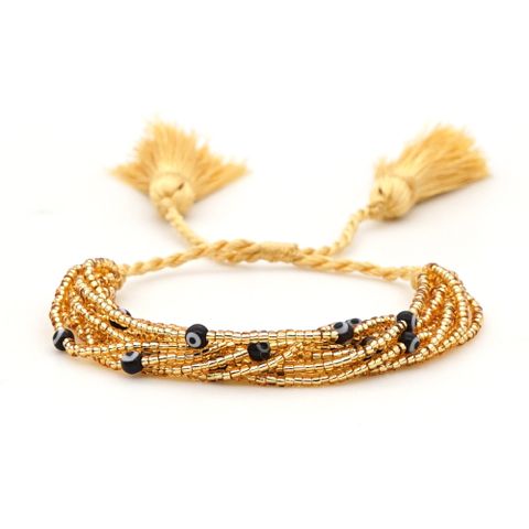 Mode Rétro Sauvage Style Ethnique Gland Perles De Riz Bracelet Tissé À La Main Yeux Multicouche Pour Les Femmes