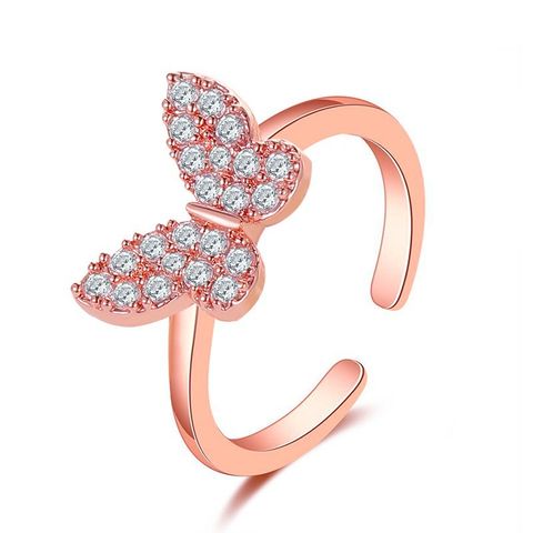 New Micro-inlaid Diamond Butterfly Lady All-match Adjustable Ring Wholesale Nihaojewelry