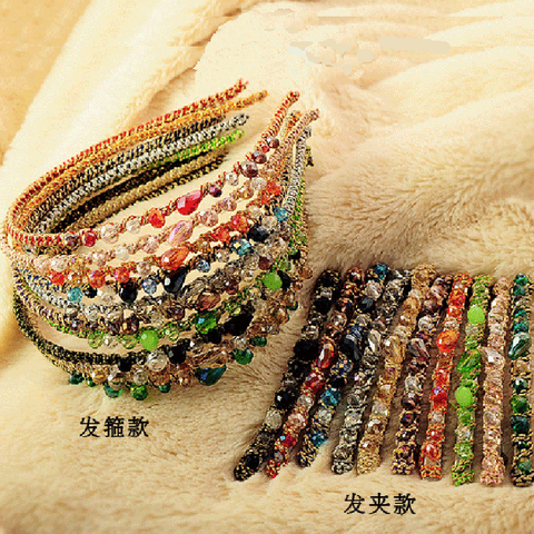 Korean Colorful Flash Irregular Crystal Around The Wide Side Headband  Wholesale
