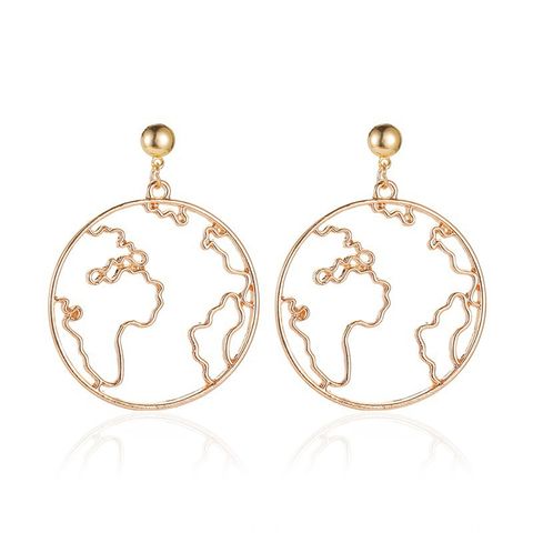 New Exaggerated Map Creative Design World Map Simple Round Hollow Earrings Wholesale