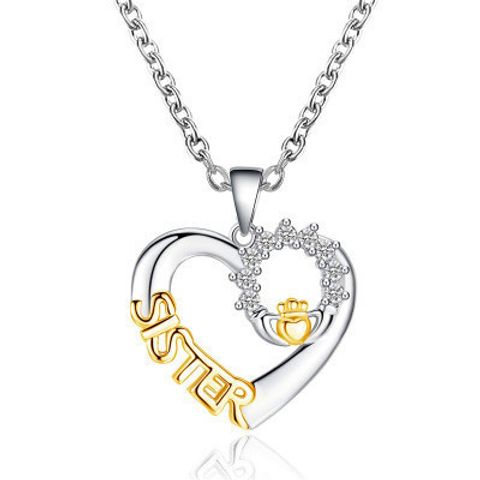 New Sister Love-shaped Sister Micro-inlaid Zircon Clavicle Chain Wild Pendant Necklace