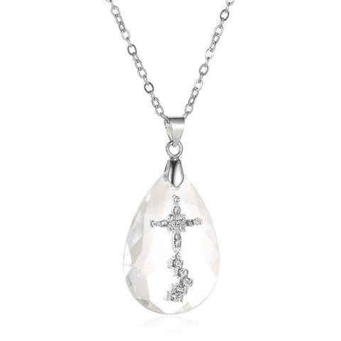 Fashion Water Drop Christian Crystal Cross Alloy Pendant Necklace