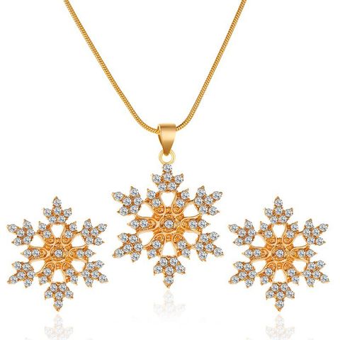 New Simple Micro-inlaid Diamond Snowflake Pendant Necklace Snowflake Earrings Set