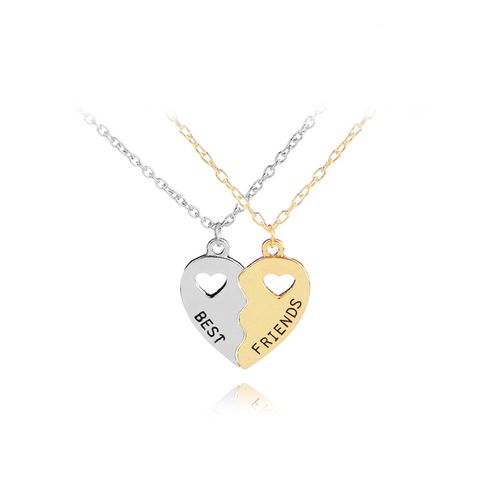Fashion English Letter Hollow Heart-shaped Gold And Silver Stitching Alloy Clavicle Chain