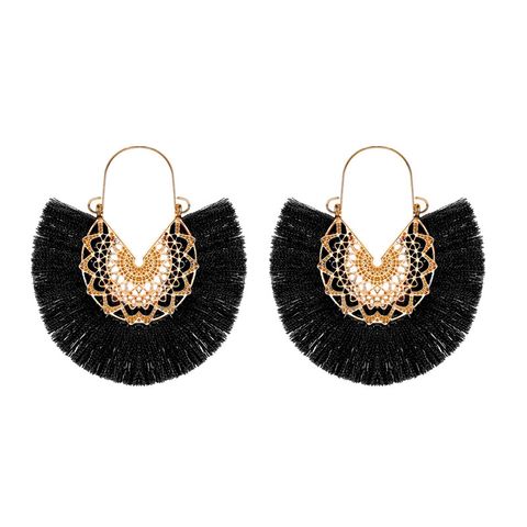 New Retro Exaggerated Fan-shaped Lace Patter Ethnic Style New Tassel Earrings Wholesale