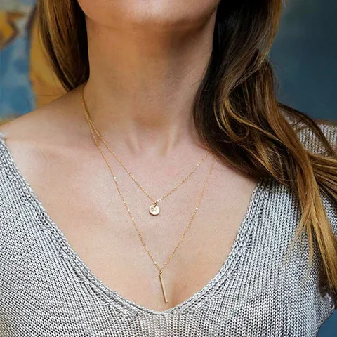 Acier Inoxydable Acier Au Titane Plaqué Or 14K Mode Géométrique Collier