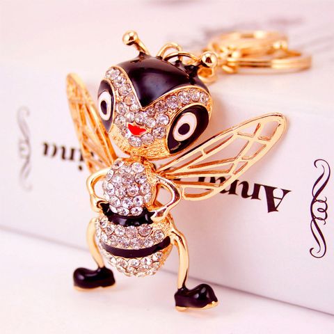 Korean Creative Dripping Craft Cute Bee Keychain Bag Insect Animal Metal Pendant Wholesale