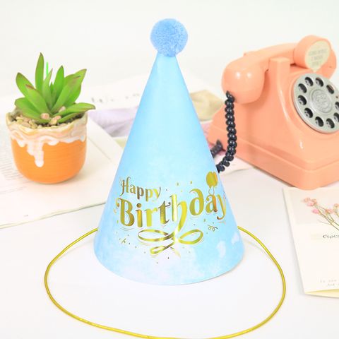 Hot Stamping Cake Letters Birthday Hats Decoration Fur Ball Caps Party Tricorne Wholesale