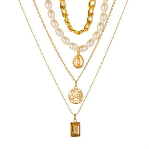 Nouveau Style Rétro Pièce De Monnaie Collier Baroque Multicouche Collier De Perles Longue Chaîne De Pull En Gros Nihaojewelry