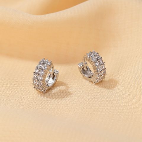 New  Retro Geometric Ring Circle Round Full Diamond Ear Buckle  Gold-plated Ear Clip Wholesale