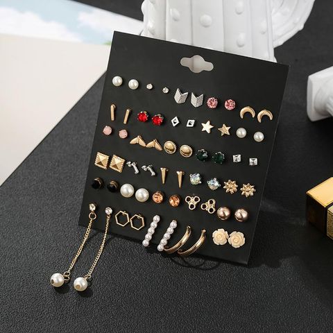 Hot-saling 30 Pairs Of Small Geometric Simple Set Alloy Women's Diamond Earrings Set