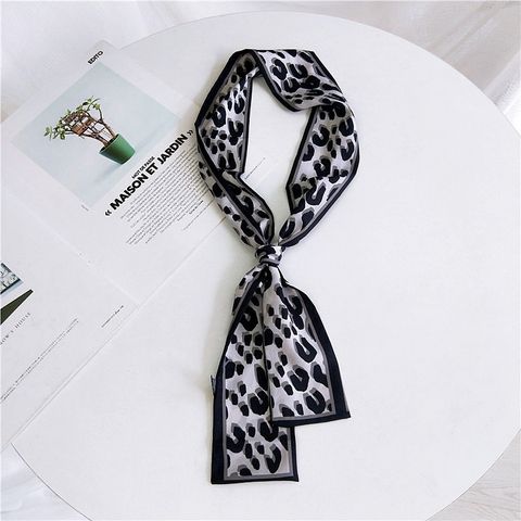 Double-sided Leopard Print Boxer Small Scarf Women's Scarf New Korean Style Spring And Autumn All-match Wrist Strap Ribbon Hair Band Fashion