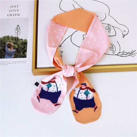 Rounded European And American Versatile Small Scarf Women's Spring And Autumn Fashion Bowknot Decorative Cartoon Character Work Scarf Scarf