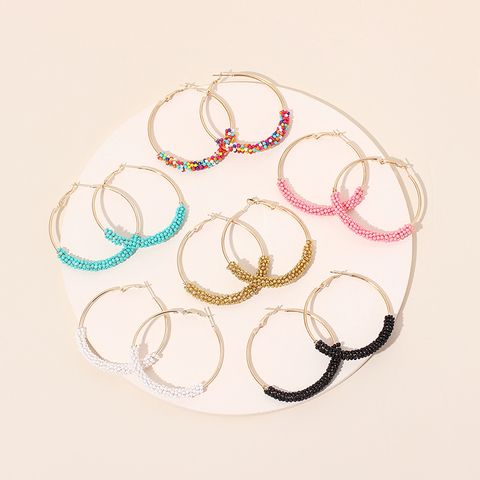 Ig Style Alloy Knitting Miyuki Beads Women's Hoop Earrings