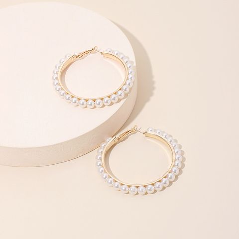 Mode Exagérée Géométrique Grand Cercle Perle Marée Boucles D&#39;oreilles De Mode Bijoux D&#39;oreille Pour Les Femmes