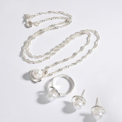 Hot Sale Wedding Party Dress Exquisite Three-piece Bridal Jewelry Alloy Pearl Necklace Set Wholesale
