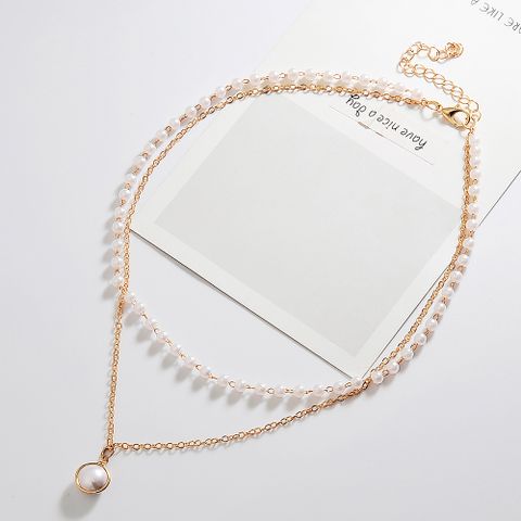 Simple Double-layer Pearl Fashion Korean Alloy Short Clavicle Chain Tide Choker Women's Necklace