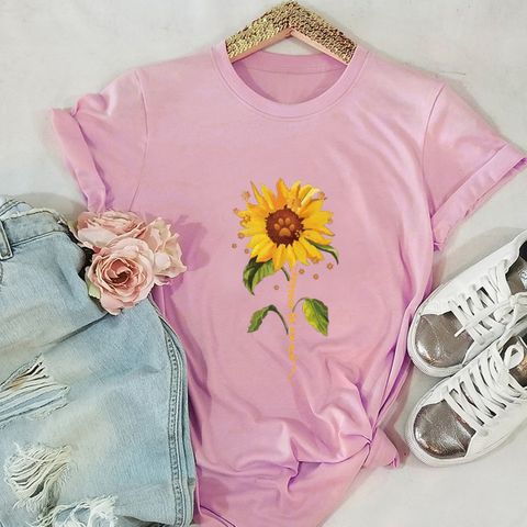 In Stock!    Europe And America Cross Border Sunflower Flower Short Sleeve Women's T-shirt