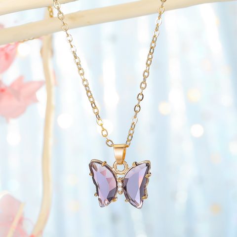Korea Exquisite Crystal Butterfly Pendant Necklace Clavicle Chain For Women Jewelry