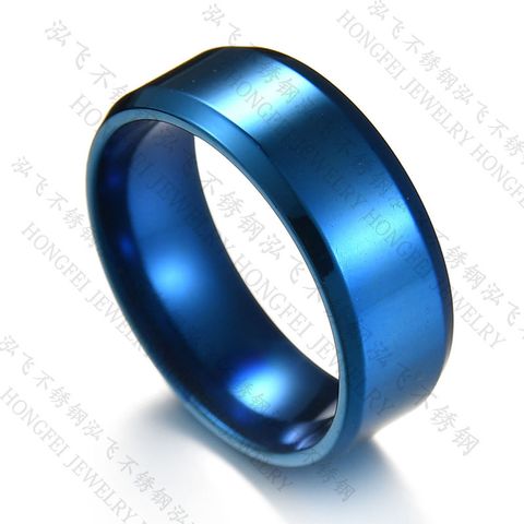 Titanium&stainless Steel Simple Geometric Ring  (blue-5) Nhhf0311-blue-5