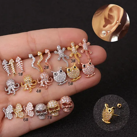 Ear Cartilage Rings & Studs Exaggerated Animal 316 Stainless Steel  Copper Zircon