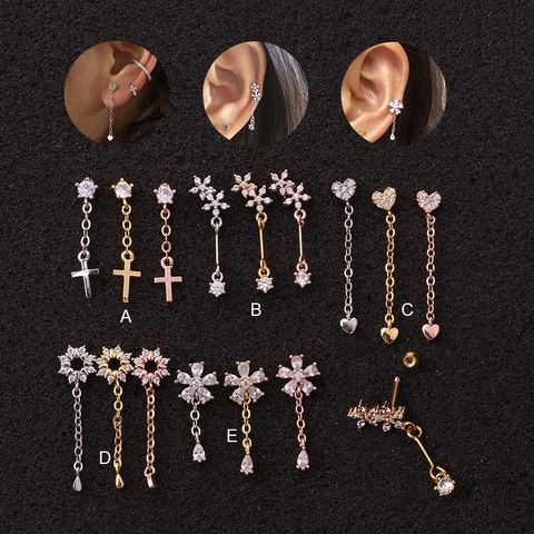 Ear Cartilage Rings & Studs Flower 316 Stainless Steel  Copper Zircon