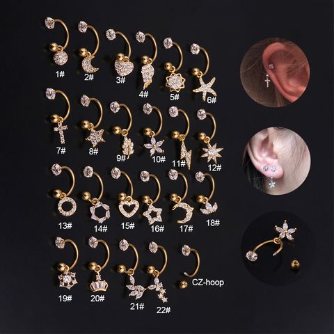 Ear Cartilage Rings & Studs Geometric 316 Stainless Steel  Copper Inlaid Zircon