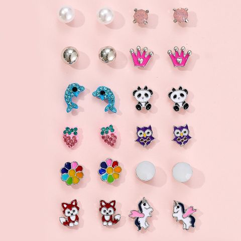Korean New Fashion Simple Natural Cute Animal 12 Pair Earrings Set