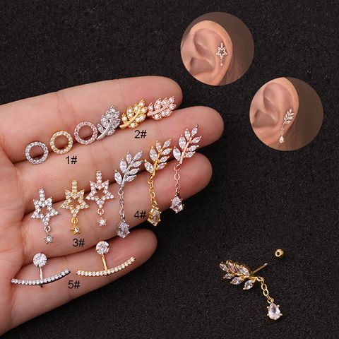 Ear Cartilage Rings & Studs Exaggerated Leaf 316 Stainless Steel  Copper Zircon