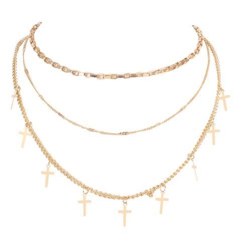 Exaggerated Golden Clavicle Cross Fashion Geometric Chain Necklace Wholesale