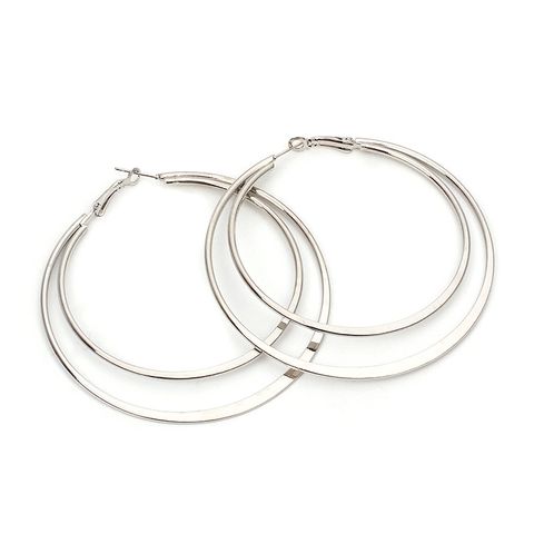 1 Pair Streetwear Double Ring Solid Color Plating Stainless Steel Hoop Earrings